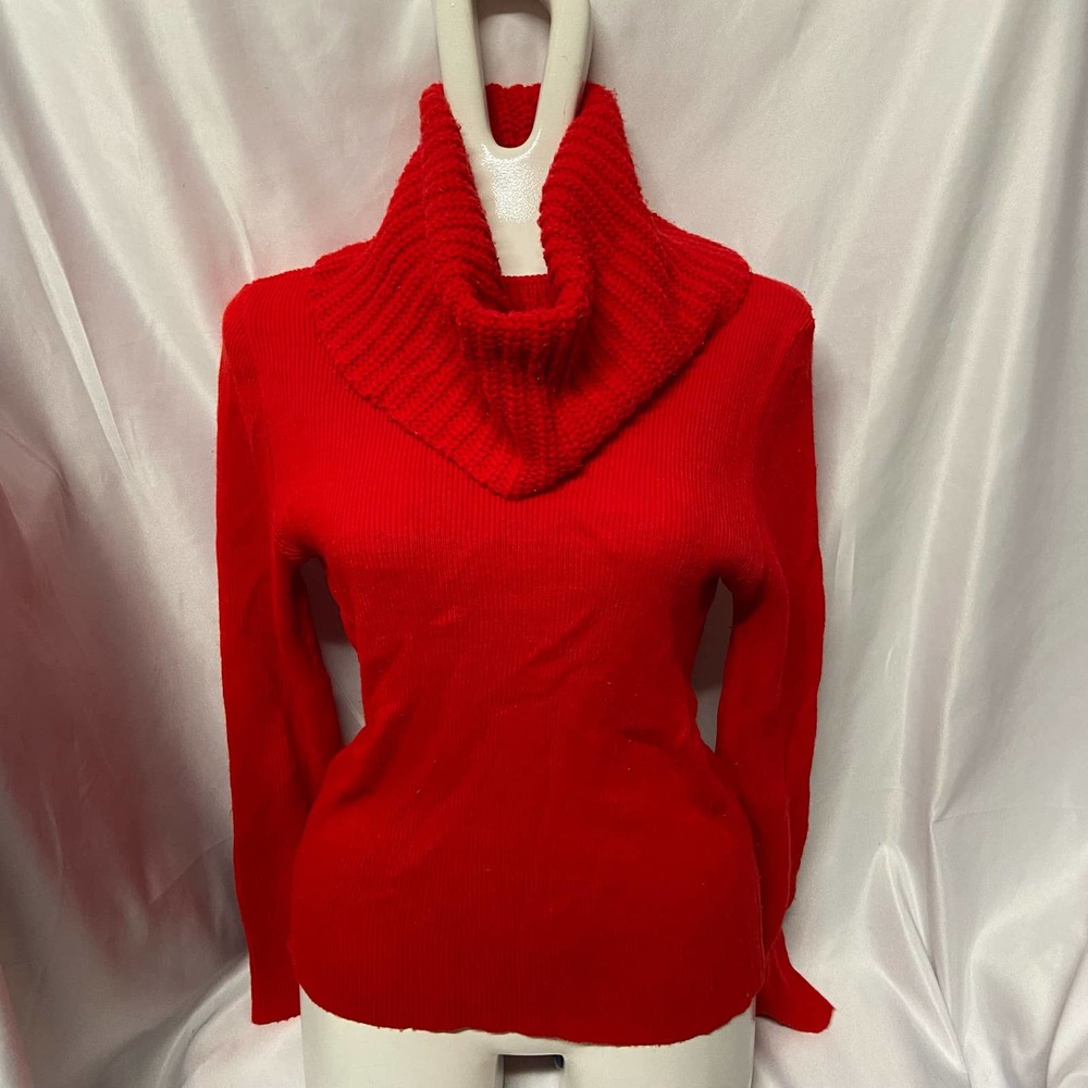Vintage Sweater Red Turtle Cowl Neck 100% Acrylic No Brand Tag